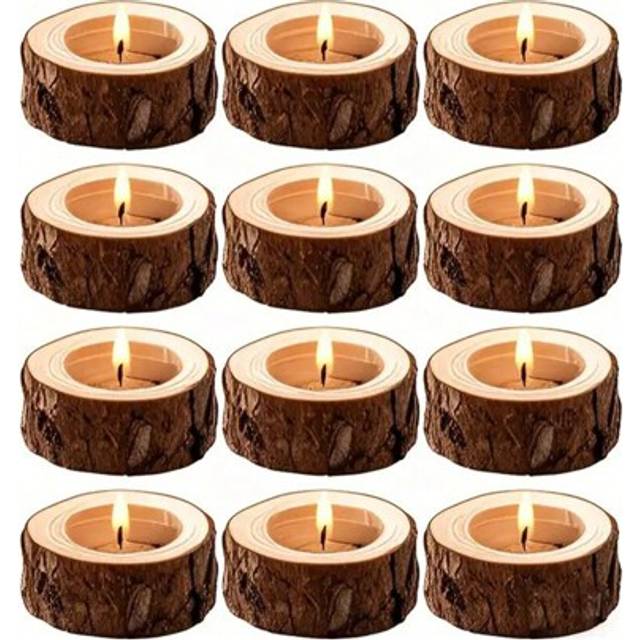 SHEIN 3/6 Packs Unfinished Natural Wood Rustic Wooden Tea Light Candle Holders For Tabletop Decor,Gift For My Mother Gifts Birthday Graduation
