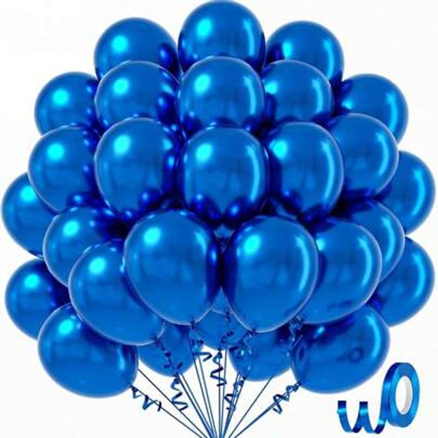 SHEIN 10/20/30/40/50pcs Metal Blue Balloons 18/12/10/5 Inches, Chrome Blue Latex Balloons Used For Graduation Baptism Shower Party Birthday Party Decoration