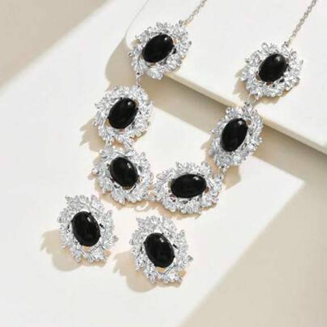SHEIN 3pcs/Set Fashion Retro Vintage Black Acrylic & Metal Necklace Set, Autumn/Winter