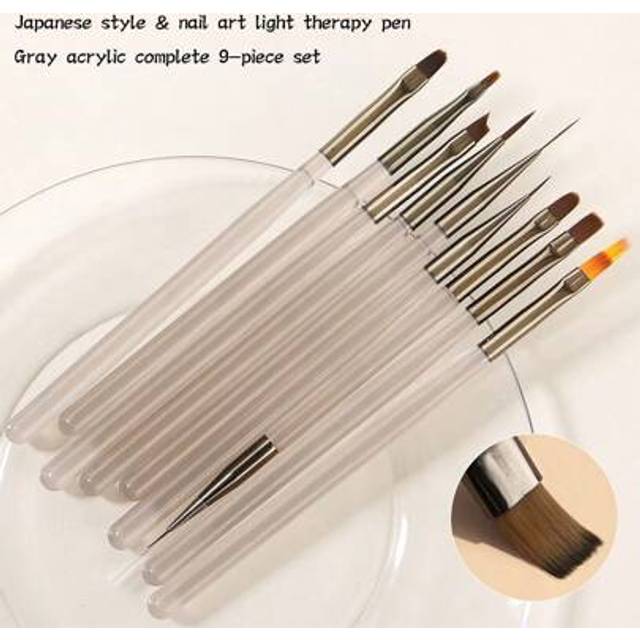 SHEIN 9pcs Premium Translucent Grey Handles Nail Brushes-Ultra-Fine Illustration And Drafting Pens With Durable Synthetic Bristles For Detailed Nail Design