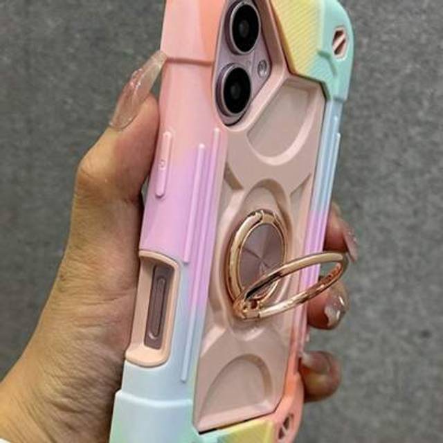 SHEIN Shockproof Rugged Case Compatible With IPhone16 15 14 13 12 11 Pro Max Plus 360Â° Swivel Ring Stand, Drop Resistant Full Body Rugged Case 3-In-1 Prote