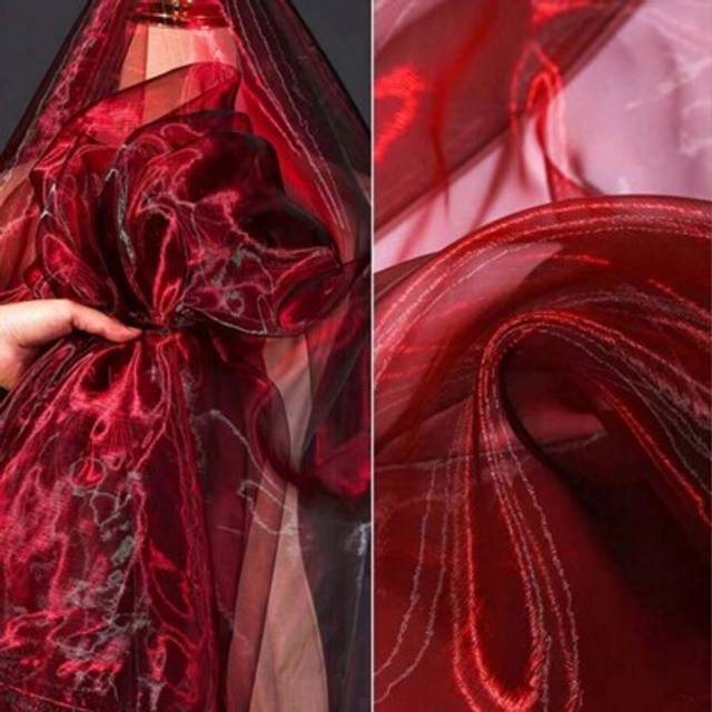 SHEIN 1pc Gradient Color Dark Red Organza Fabric, Metallic Organza Fabric Red,Laser Texture See-Through Fabric ,For DIY Handmade Bow, Clothing Craft, Dress,