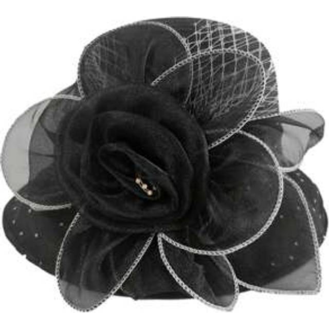 SHEIN Women&#39;s Organza Sun Hat Wide Brim Bucket Cap Flower Wedding Church Dress Hat Fascinator Bridal Tea Party Hat