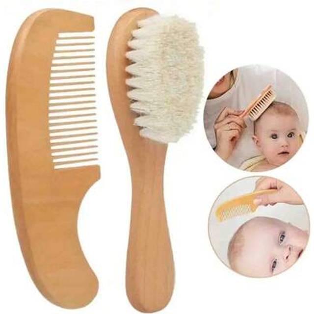 SHEIN Baby Bath Soft Brush & Small Wooden Comb Set For Infant Hair Cleaning,Bathroom Cleaning Tools, Suitable For All Hair Types, Portable Dry Hair Care Too