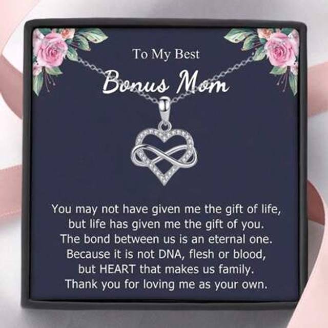 SHEIN 1pc To My Best Bonus Mom Heart Necklace, Mother Days Gifts