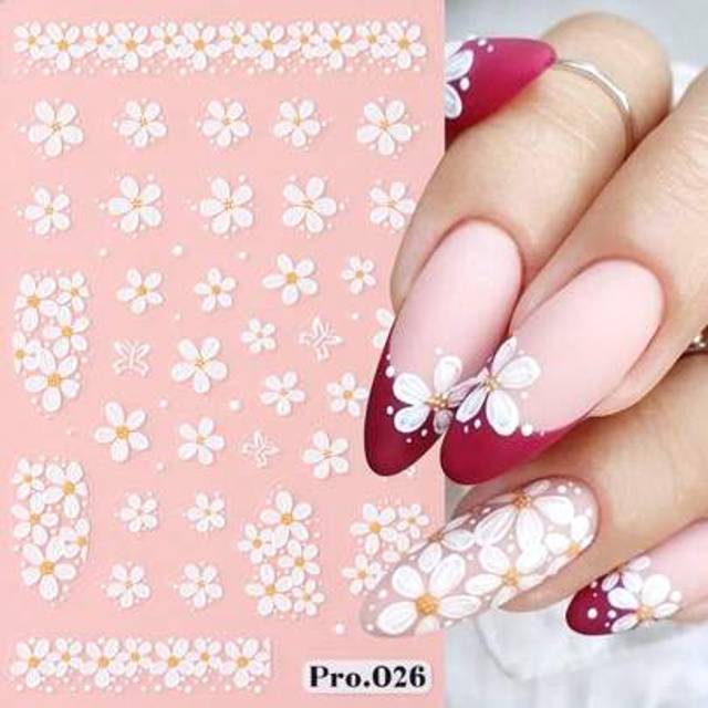 SHEIN 2pcs 5D White Embossed Daisy Nail Art Stickers Vibrant Spring Summer Flower Petals Designs Self Adhesive Decals DIY Manicure Supplies