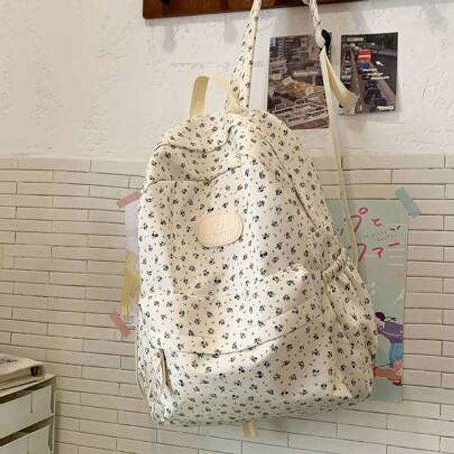SHEIN Women Minimalist Large Capacity Classic Backpack Flower Print Oversized Bag, Artistic Style School Bag For Teens, Book Bag For Women Or Students, Perf