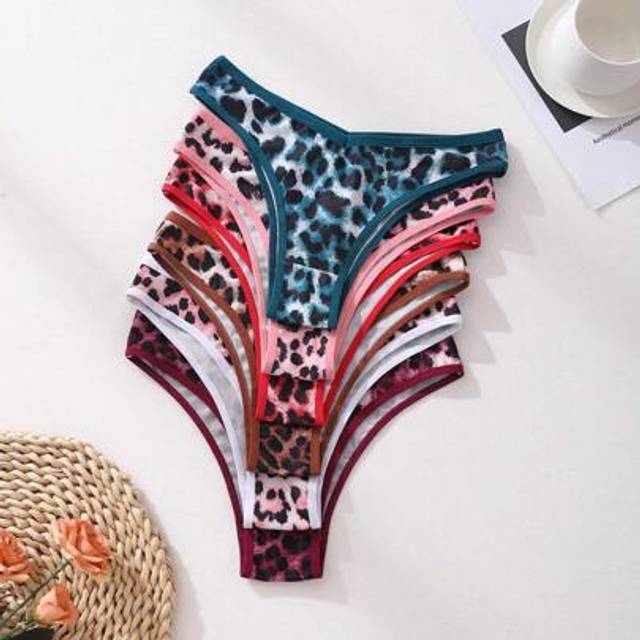 SHEIN 6 PCS Women&#39;s Sexy Leopard Bikini Panties V-Waist Seamless Briefs Ice Silk Comfortable And Breathable Lingerie Sports Underwear