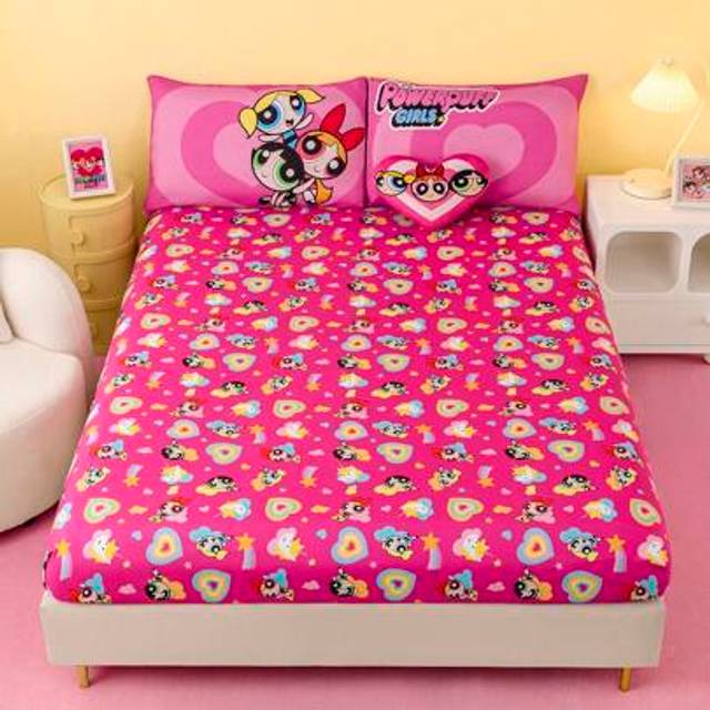 SHEIN Cute Cartoon Figure & Heart Print Soft Fitted Fitted Sheet,Y2K