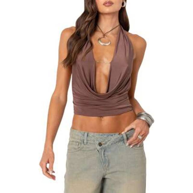 SHEIN Women&#39;s Halter Neck Cami Tops Sleeveless Open Back Deep V Neck Slim Fit Tank Tops