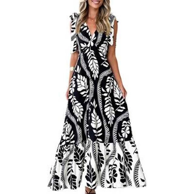 SHEIN Women&#39;s Summer Dresses 2025 Spaghetti Strap Sleeveless Open Back V Neck Smocked Backless Floral Flowy A Line Maxi Dress