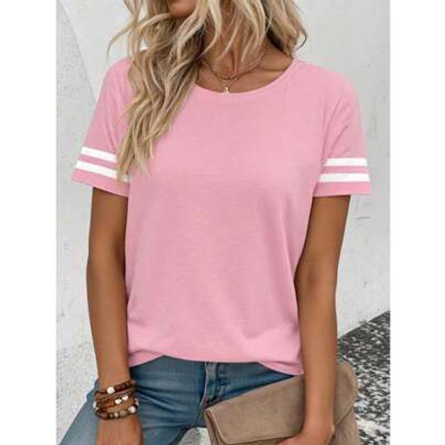 SHEIN Women&#39;s Contrast Color Round Neck Short Sleeve T-Shirt Graphic Tees Women Tops