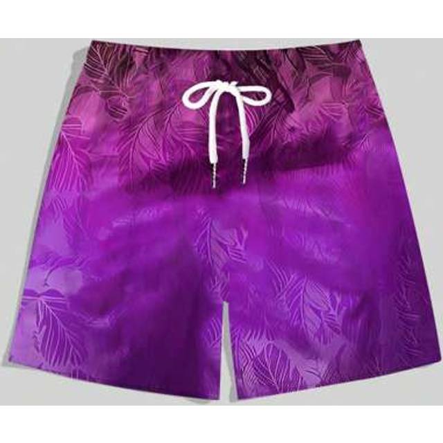 SHEIN Men&#39;s Leaf Print Camouflage Gym Shorts - Breathable Polyester Fabric, Non-Stretch, Suitable For Beach Vacation And Outdoor Activities, Machine Washabl
