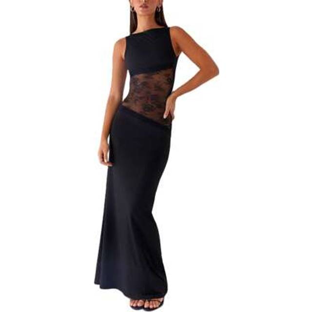 SHEIN Women Sleeveless Maxi Dress Backless Bodycon Lace Floral Patchwork Long Dress Summer Back Cutout Dress