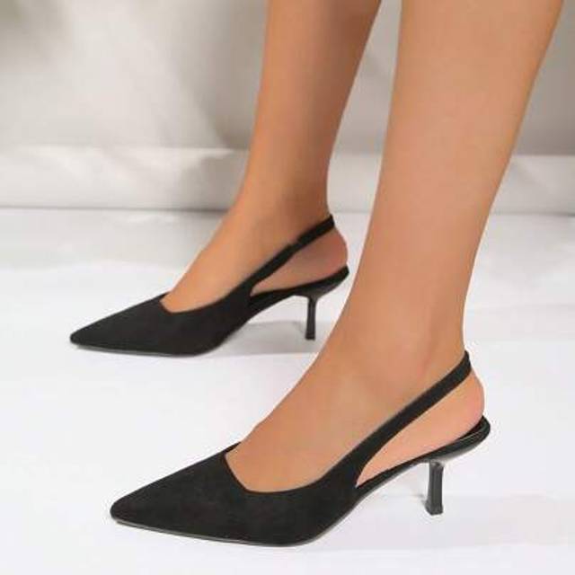SHEIN Women Minimalist Slingbacks, Faux Suede Stiletto Heeled Elegant Pumps Black