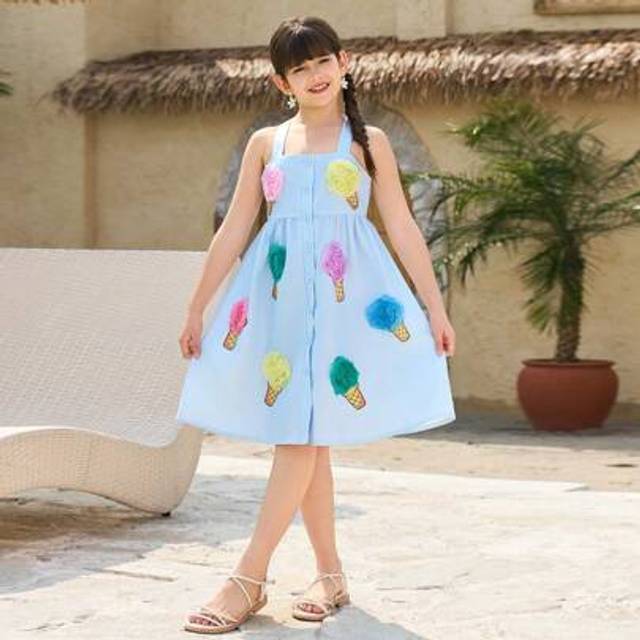 SHEIN Plus Size Girls&#39; Ice Cream Print Floral Decor Woven Camisole Dress