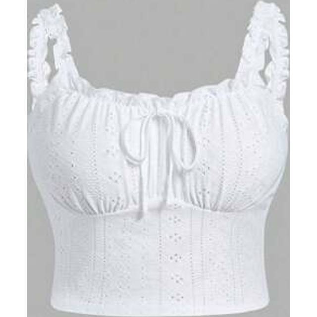 SHEIN Plus Size Romantic White Semi-Sheer Ruffle Trim Camisole, Fashion Versatile Summer Holiday Wear