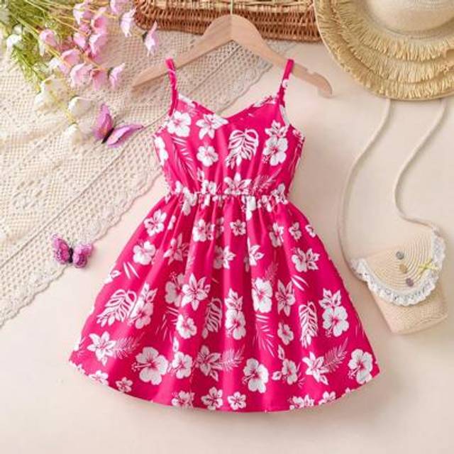SHEIN Young Girls&#39; Ditsy Floral Spaghetti Strap Summer Holiday Beach Party Dress Cute Summer Dresses For Girls