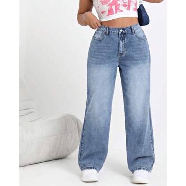 SHEIN Plus Size Women Pocket Detail Wide Leg Loose Casual Versatile Jeans