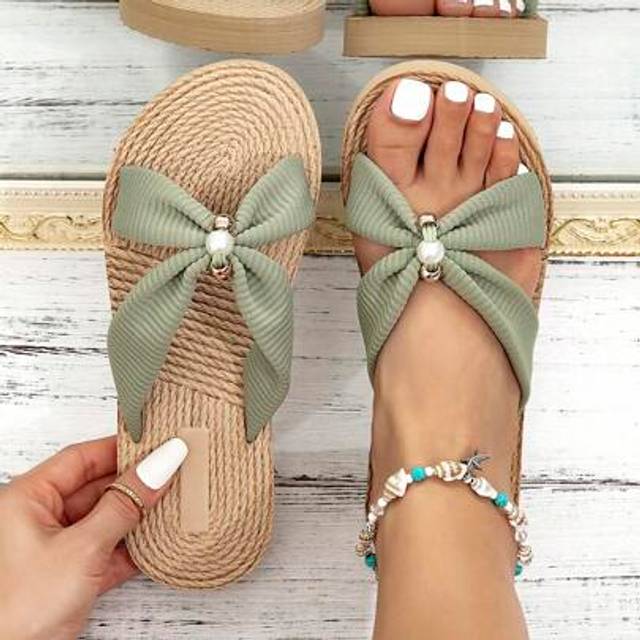 SHEIN Women&#39;s Solid Color Flat Open Toe Sandals, Fashion Shoes With Thick Rope Textured Soles, Summer Beach Shoes