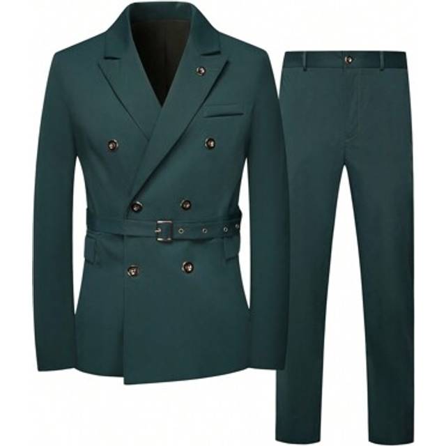 SHEIN 1set Men&#39;s Solid Color Front Button Up Long Sleeve Top And Long Pants Suit, Minimalist Style