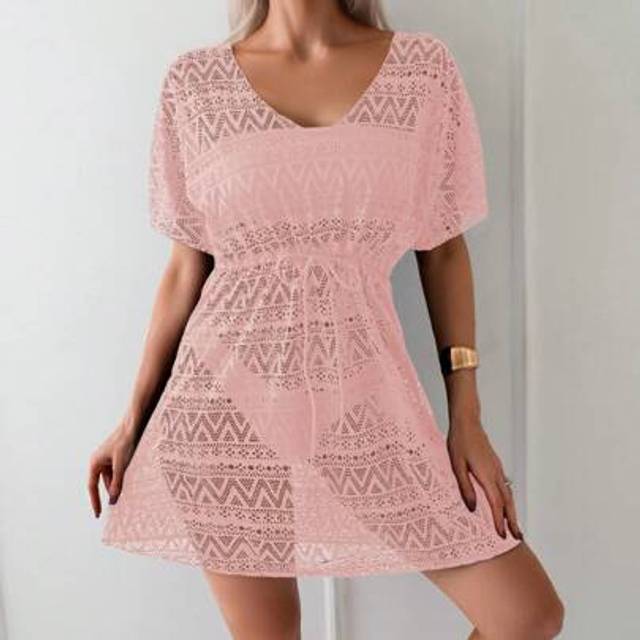 SHEIN Women Solid Color Short Sleeve Cover Up, Fashionable For Summer
