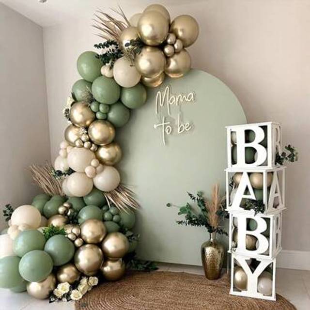 SHEIN 110pcs, Sage Green Balloon Garland Arch Kit Beige Gold Balloons For Wedding Birthday Indoor Balloons Baptism Decorations, Wedding Decoration, Party De