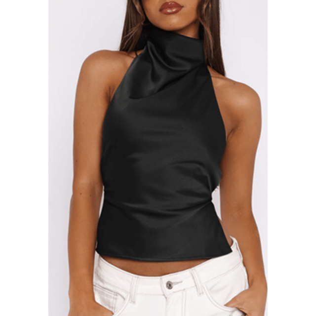 SHEIN Women Sexy Satin Backless Blouse, Autumn