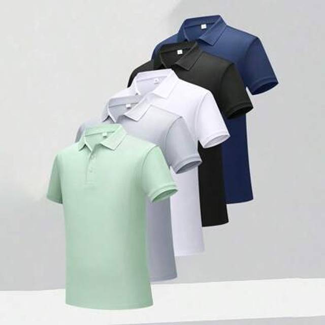 SHEIN Men&#39;s Summer Short Sleeve Polo Shirt With Collar, Quick Dry Work Uniform