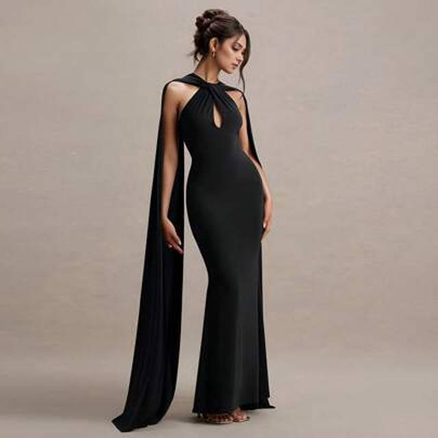 SHEIN Elegant Women&#39;s Solid Color Sleeveless Neckline Backless Long Dinner Wedding Dresses, Formal, Party Dress, Gown, For Evening, Wedding Guest