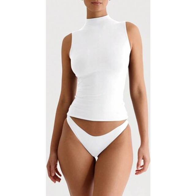 SHEIN XLLAIS Mid Neck Sleeveless Solid Basis Top Double Layer Elastic Tight Fitting T-Shirt