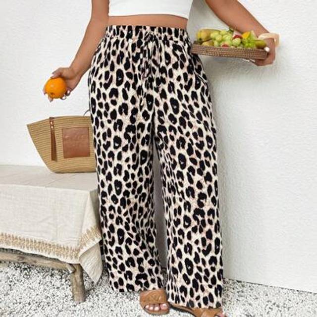 SHEIN Plus Size Leopard Print Pants, Fashionable For Summer,Summer Pants