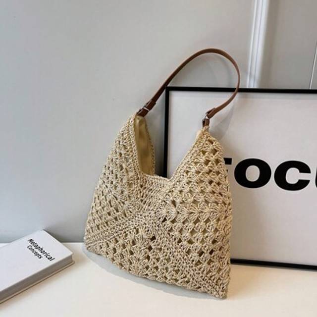 SHEIN Large Capacity,Portable Women&#39;s Woven Straw Shoulder Bag Medium Size Handbag With Handle For Beach Vacation For Teen Girls Women College Students Perf