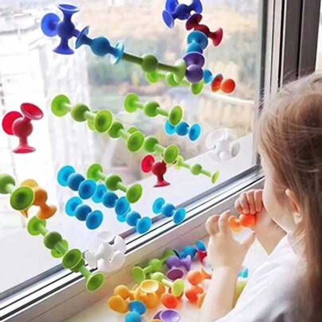 SHEIN 1set Random Color Suction Cup Toys, Building Blocks Pop Sucker Toy, Fidget Toy Construction Set, Bathroom Toys, For Kids, Bath Toys, Parent-Child Inte