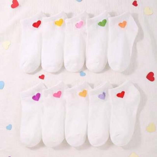 SHEIN 10 Pairs Of Baby Love Pattern White Socks For Toddlers Cute Stretch Socks For Boys And Girls Children&#39;s Sports Socks Cute Heart Pattern Solid Color Co