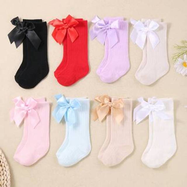 SHEIN 8 Pairs Of Combined Bowknot-Decorated Baby Girl Princess Knee-High Socks. Adorable Bowknot Socks For Toddlers, Fashionable Socks For Baby Girls.Baby S