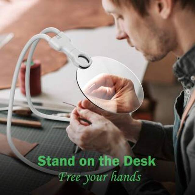 SHEIN 3 In 1 Adjustable Hands Free 5x 5.12in Magnifying Glass Switchable Handheld, Neck Magnifying And Desktop Magnifying Glass, With Individual High Magnif