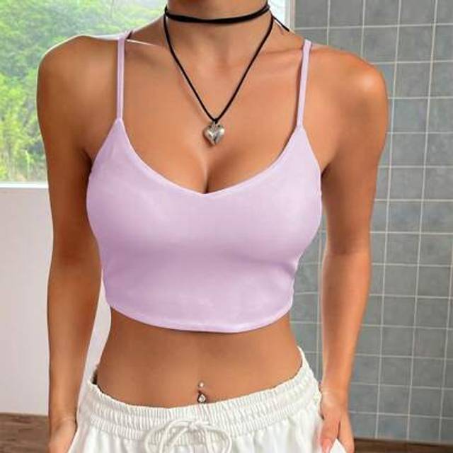 SHEIN Women&#39;s Purple Lilac Color Backless Cropped Camisole Tank Top, Summer