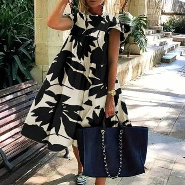 SHEIN Women&#39;s Casual Floral Print Round Neck Cap Sleeve Dress, Vacation