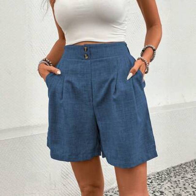 SHEIN Women&#39;s Solid Color Pleated Loose Casual Shorts With Pockets