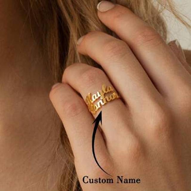 SHEIN Customized Name Rings For Women Stainless Steel Jewelry 1-3 Name Opening Adjustable Rings, Couple Jewelry, Handmade Custom Rings, Anniversary Valentin