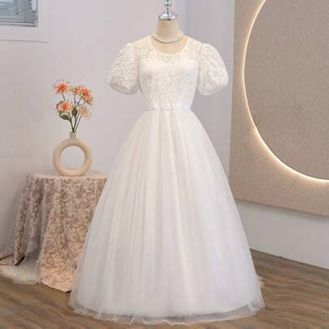 SHEIN 1pc Plus Size Women Elegant Romantic Bridesmaid Lace Maxi Dress With Chiffon Frill Hem