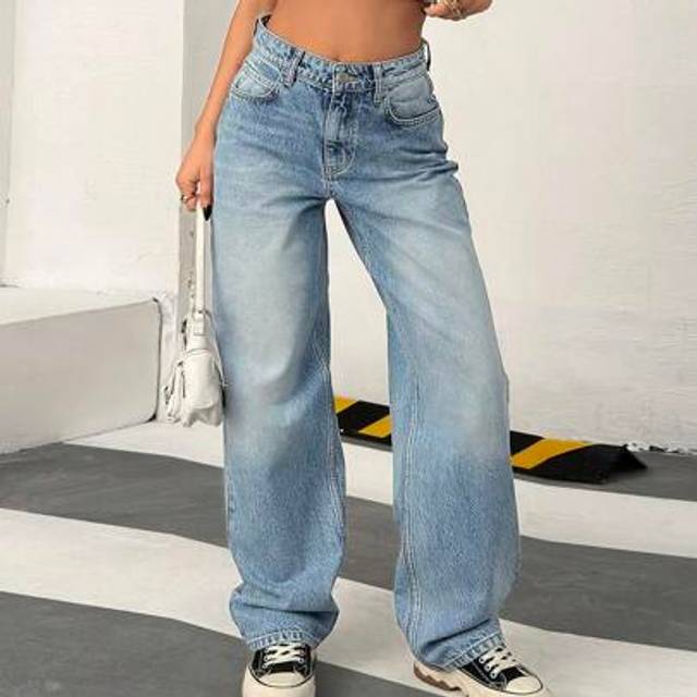 SHEIN WOMEN LOW WAIST WIDE LEG BAGGY JEANS VINTAGE Y2K