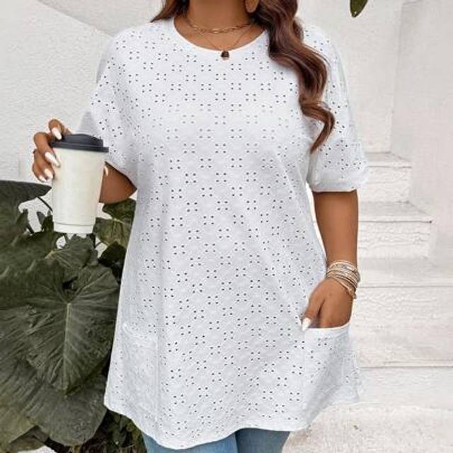 Luneh Plus Size Women Tie-Dye Embroidery Dual Pocket Casual Loose T-Shirt Spring Outfits For Women Summer Outfits For Women Summer Clothes Easter Outfit Wom
