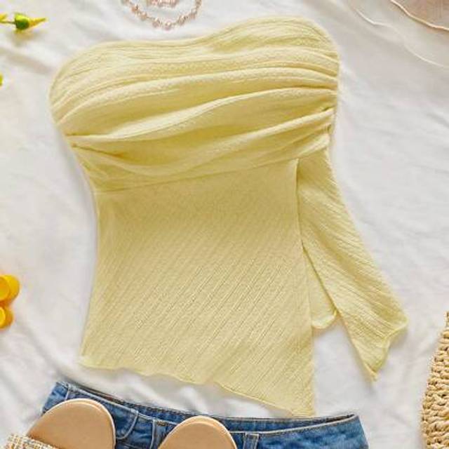 Firerie Firerie Women&#39;s Summer Elegant Romantic Fashion Commuter Sexy Elegant Style Yellow Knit Muscle Sheath Tight Top, Women&#39;s Party, Beach Vacation Women,