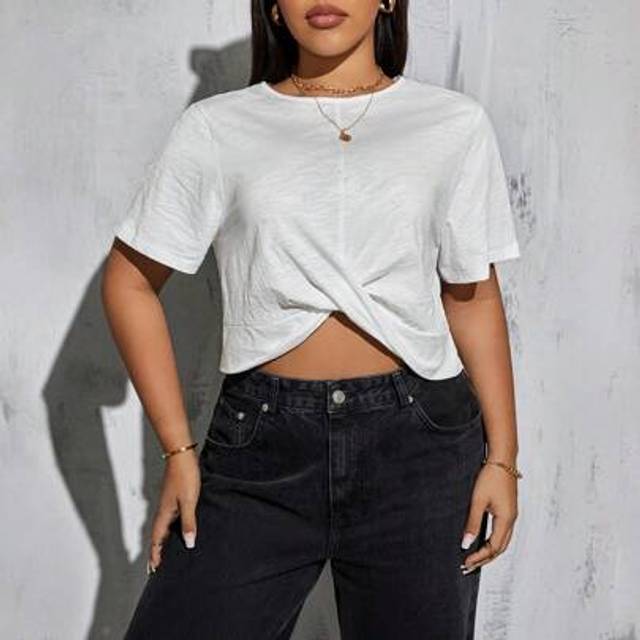 SHEIN Plus Size Women&#39;s Spring And Summer Fashion Casual Loose Comfortable Cool Basic Daily Versatile White Short T-Shirt,Going Out Tops,Y2k Tops,Cute Summe