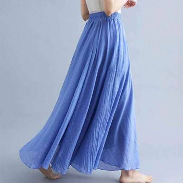 SHEIN Women&#39;s Summer Flowy Boho Maxi Skirt Elastic High Waist Pleated Tiered A Line Beach Long Skirts