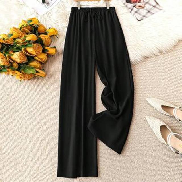 SHEIN Joress Plus Size Women&#39;s Solid Color Wide Leg Loose Casual Pants With Waist Tie And Pockets
