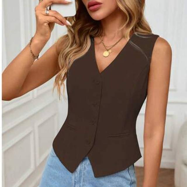 SHEIN Women&#39;s Elegant Suit Vest, Casual Office Commute Sleeveless Jacket Waistcoat