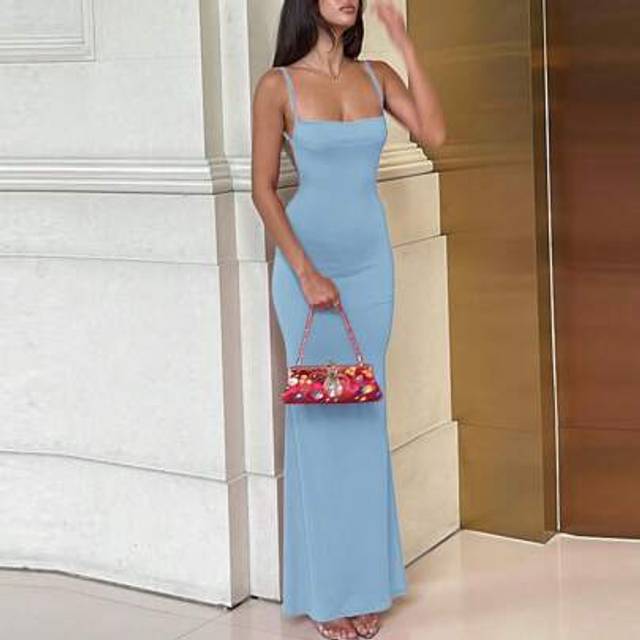 SHEIN Women Solid Slit Bodycon Backless Sexy Elegant Dress Night Out Party Club Vacation Beach Spring Summer Casual Clothes